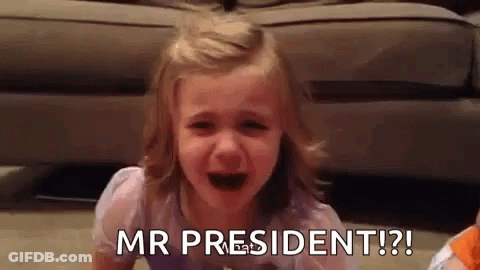 A Little Girl Is Crying While Sitting On The Floor And Says `` Mr President ! '' GIF
