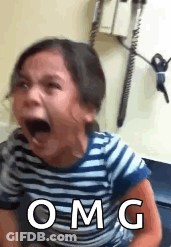 A Little Girl Is Crying With The Word Omg Written On The Bottom GIF