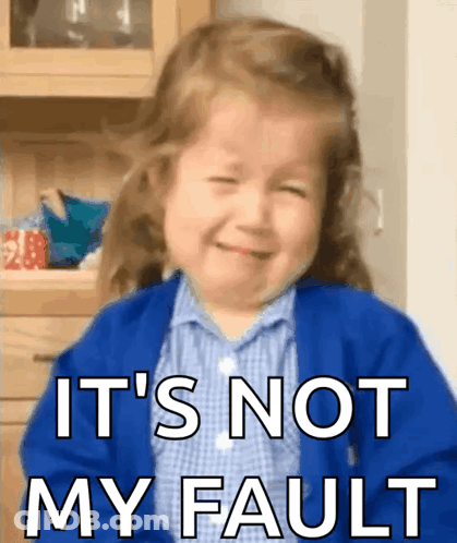 A Little Girl Is Crying With The Words It 'S Not My Fault Written Below Her GIF