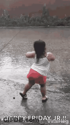 A Little Girl Is Dancing In The Rain On Friday Jr . GIF