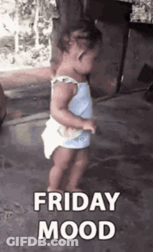 A Little Girl Is Dancing With The Words Friday Mood Written On The Bottom . GIF