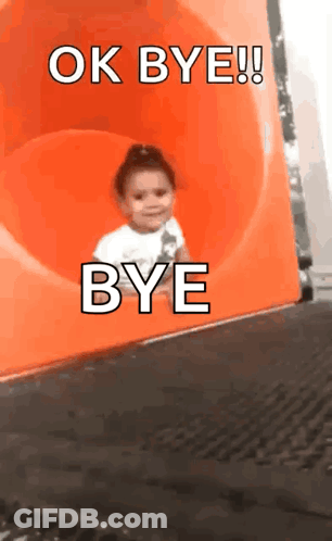 A Little Girl Is Going Down An Orange Slide And Says Ok Bye GIF