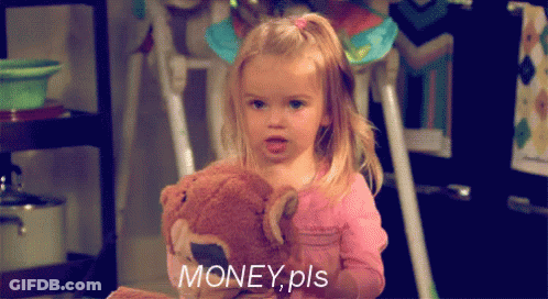 Girl Holding Teddy Bear With Money Pls Text GIF