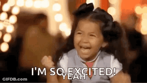A Little Girl Is Laughing And Saying `` I 'M So Excited ! Yeah ! '' GIF