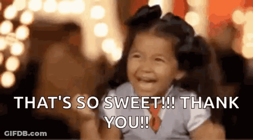 A Little Girl Is Laughing And Saying `` That 'S So Sweet ! Thank You ! '' GIF