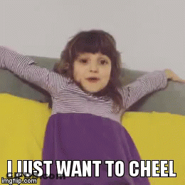 A Little Girl Is Laying On A Couch With Her Arms Outstretched And The Words I Just Want To Cheel Below Her GIF