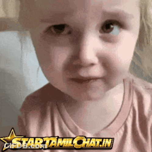 A Little Girl Is Looking At The Camera With A Star Behind Her That Says Startamilchatin GIF