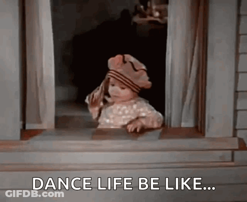 A Little Girl Is Looking Out Of A Window With The Words Dance Life Be Like Written Below Her GIF