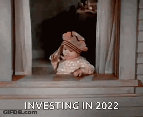 A Little Girl Is Looking Out Of A Window With The Words Investing In 2022 Written On The Bottom GIF