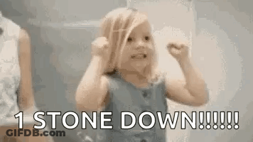 A Little Girl Is Making A Funny Face And Saying `` 1 Stone Down !!! '' GIF