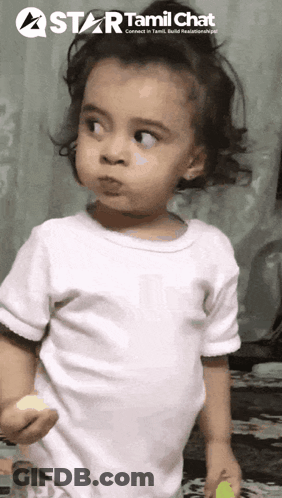 A Little Girl Is Making A Funny Face In Front Of A Star Tamil Chat Sign GIF