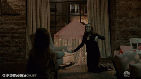 A Little Girl Is Playing In A Room With A Nbc Logo On The Bottom GIF