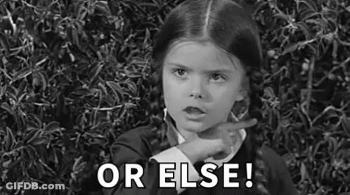 A Little Girl Is Pointing At Something In A Black And White Photo And Says `` Or Else ! '' GIF