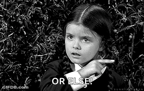 A Little Girl Is Pointing At Something In A Black And White Photo And Says `` Or Else '' . GIF