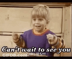 A Little Girl Is Pointing At The Camera And Says `` Can 'T Wait To See You Girlies ! '' GIF