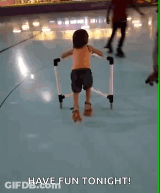 A Little Girl Is Rollerblading On An Ice Rink And The Caption Says Have Fun Tonight ! GIF