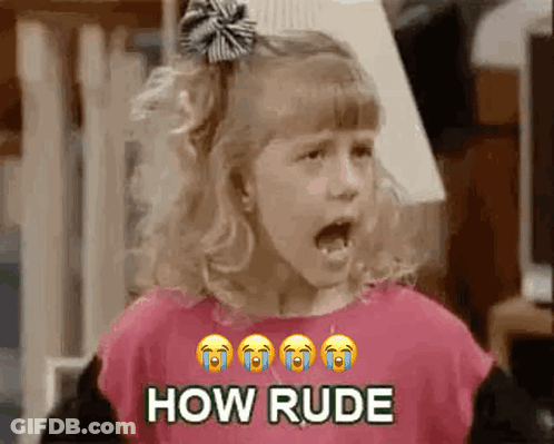 A Little Girl Is Screaming With Her Mouth Open And The Words `` How Rude '' Above Her . GIF
