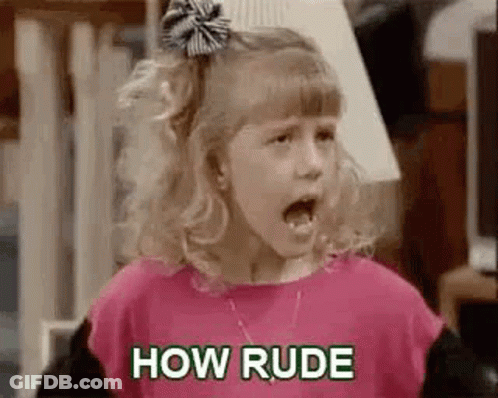A Little Girl Is Screaming With Her Mouth Open And The Words `` How Rude '' Written Above Her . GIF
