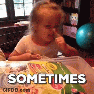 A Little Girl Is Sitting At A Table With A Box Of Crayola Pencils In Front Of Her And The Words " Sometimes " Above Her GIF