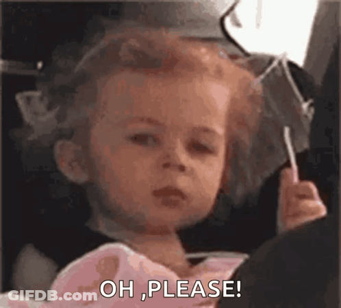 A Little Girl Is Sitting In A Car Seat Holding A Lollipop And Saying `` Oh , Please '' . GIF