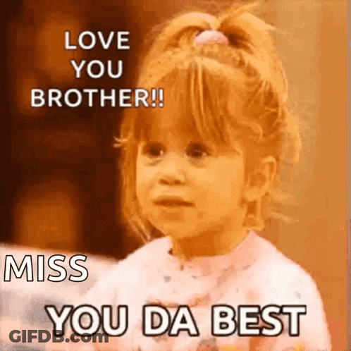 A Little Girl Is Sitting On A Bed And Says `` Love You Brother ! '' GIF