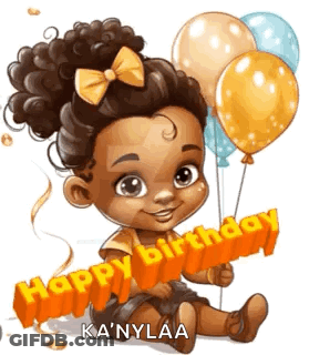 A Little Girl Is Sitting On The Floor Holding Balloons And A Sign That Says Happy Birthday . GIF