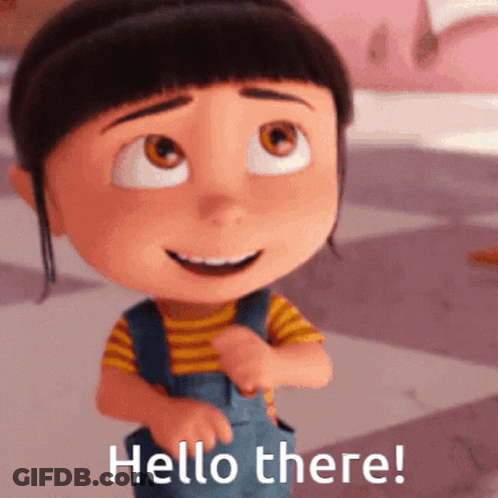 A Little Girl Is Smiling And Saying Hello There GIF