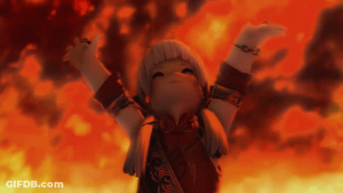 A Little Girl Is Standing In Front Of A Fire GIF
