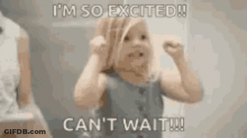 A Little Girl Is Standing In Front Of A Mirror And Saying I 'M So Excited ! Can 'T Wait !!! GIF