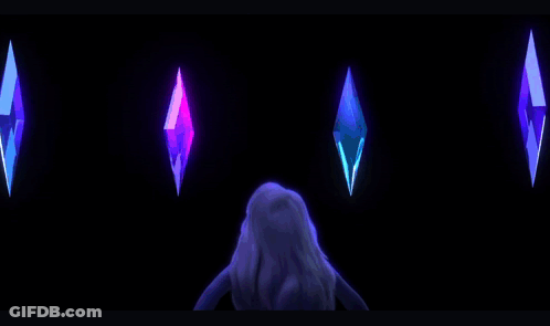 A Little Girl Is Standing In Front Of A Row Of Crystals GIF