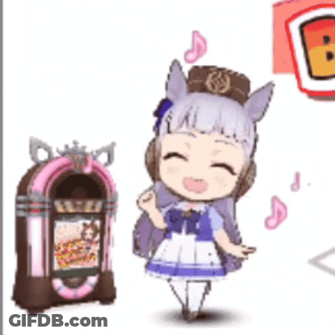 A Little Girl Is Standing Next To A Jukebox And Smiling GIF