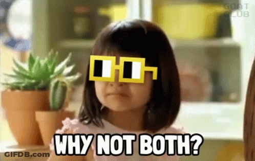 A Little Girl Is Wearing Sunglasses And Asking Why Not Both GIF