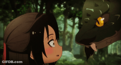 A Little Girl Looks At A Snake With A Yellow Eye GIF