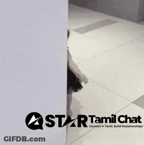 A Little Girl Peeking Out From Behind A Wall With A Star Tamil Chat Logo On The Bottom GIF