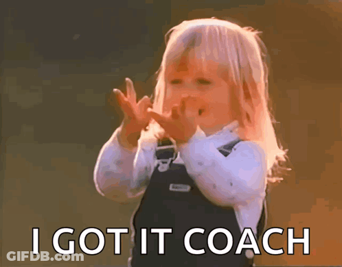 A Little Girl Says I Got It Coach With Her Hands Up In The Air GIF