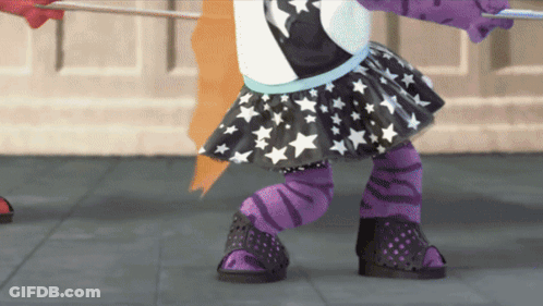 A Little Girl Wearing A Black And White Skirt With Stars On It GIF