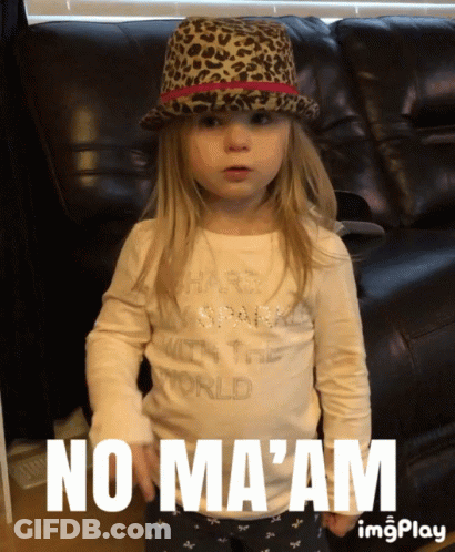 A Little Girl Wearing A Leopard Print Hat And A Shirt That Says No Ma Am GIF