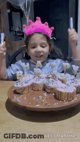 Girl Wearing Pink Crown Eating Cupcakes GIF