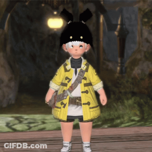 A Little Girl Wearing A Yellow Coat And Black Hat GIF