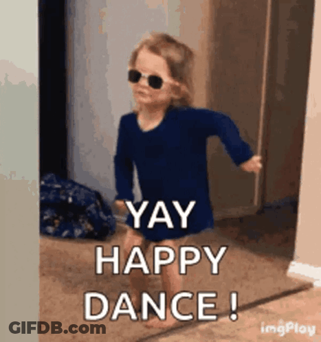 A Little Girl Wearing Sunglasses Is Dancing And Saying Yay Happy Dance ! GIF