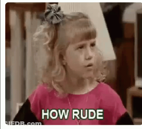 A Little Girl With A Bow In Her Hair Is Making A Funny Face And Says `` How Rude '' . GIF
