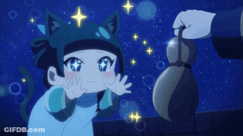 Girl With Cat Ear Hat Reaching For Person With Bag GIF
