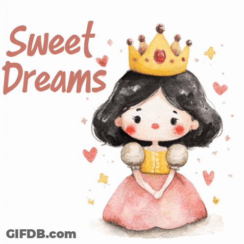 A Little Girl With A Crown On Her Head And The Words Sweet Dreams Behind Her GIF
