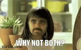 A Little Girl With A Fake Mustache Is Asking Why Not Both ? GIF