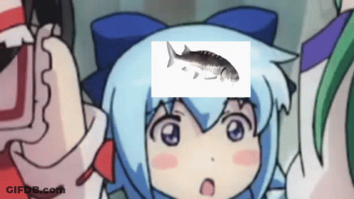 A Little Girl With A Fish On Her Head GIF