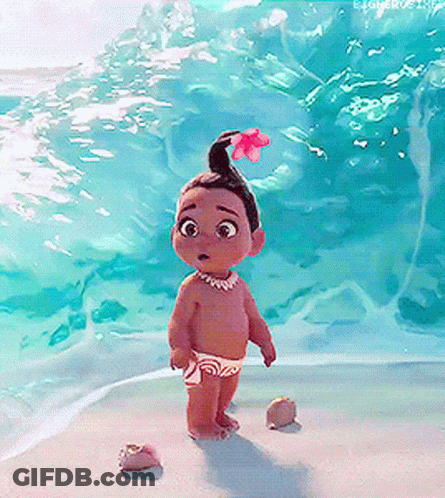 A Little Girl With A Flower In Her Hair Is Standing On The Beach Near The Ocean GIF