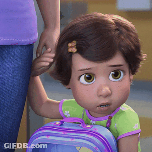 A Little Girl With A Purple Backpack Is Being Held By A Woman In A Disney Pixar Cartoon GIF