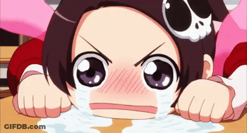 A Little Girl With A Skull On Her Head Is Crying With Tears Coming Out Of Her Eyes GIF