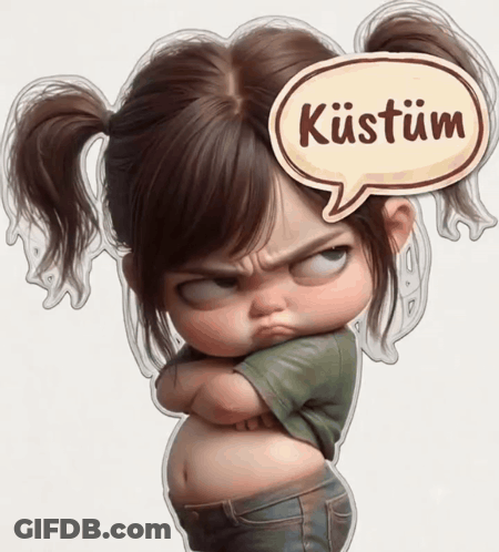 A Little Girl With A Speech Bubble That Says " Kustum " GIF
