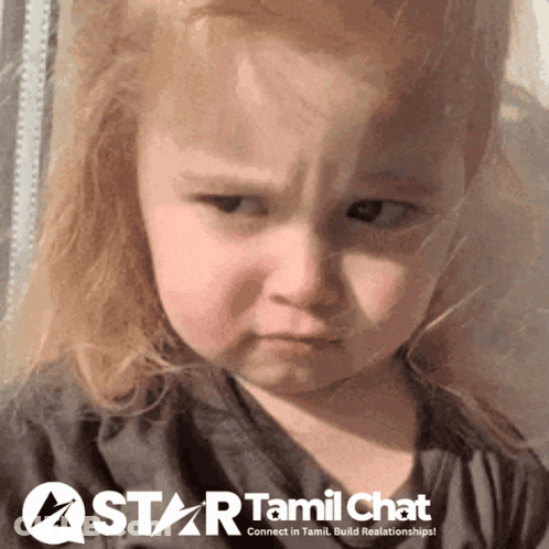 A Little Girl With A Star Tamil Chat Logo In Front Of Her GIF